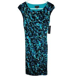 Connected Apparel Womens Blue/Teal Abstract Print Dress Size 8 NWT